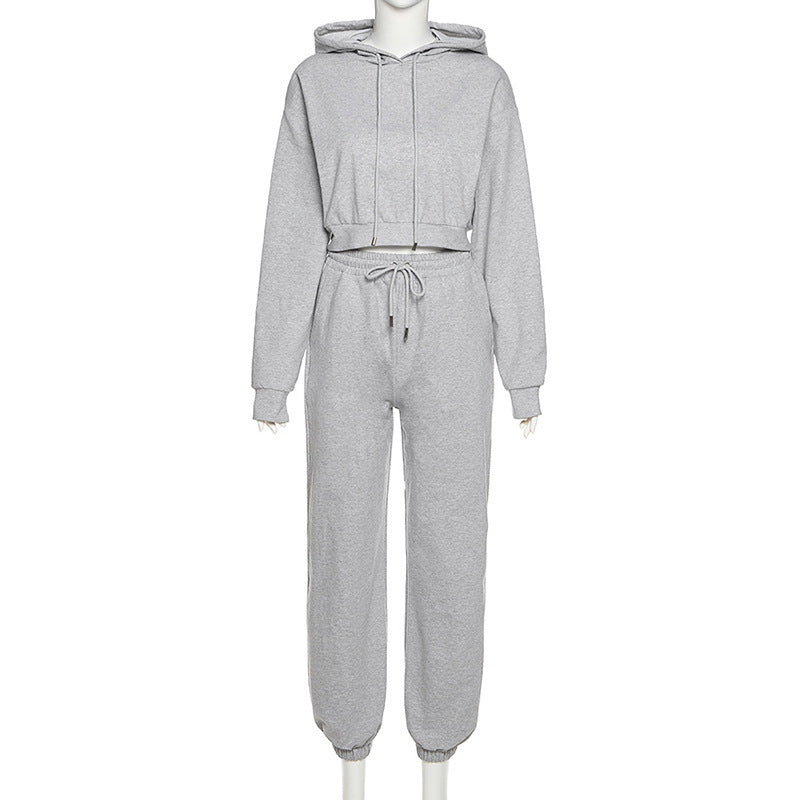 Hooded sweater high waist casual suit