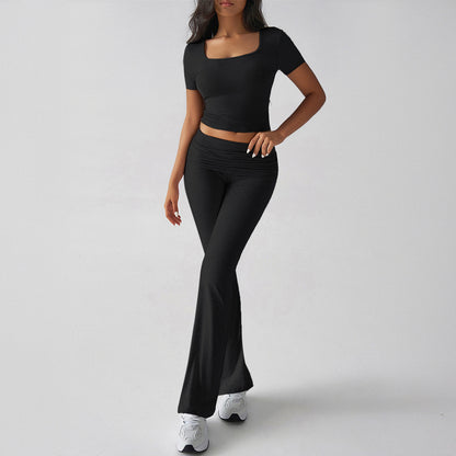 Sports Navel T-shirt Long Pants Suit Women's Clothing