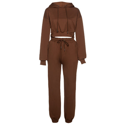 Hooded sweater high waist casual suit