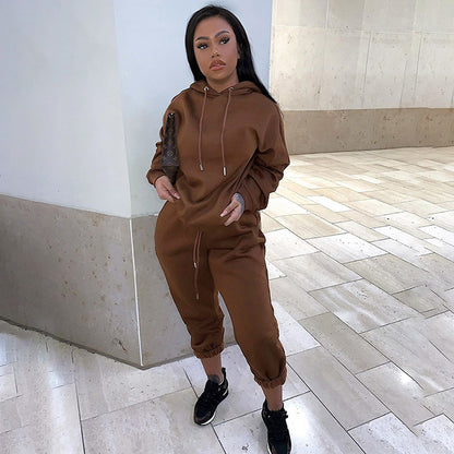 Hooded sweater high waist casual suit