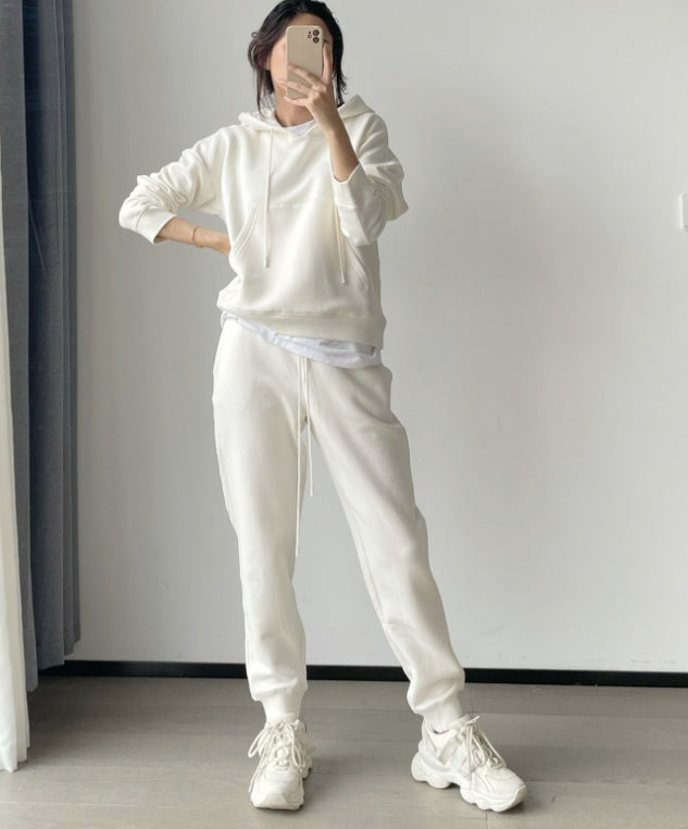 Hooded Drawstring Top Elastic Waist Casual Pants Fashion Fleece Suit