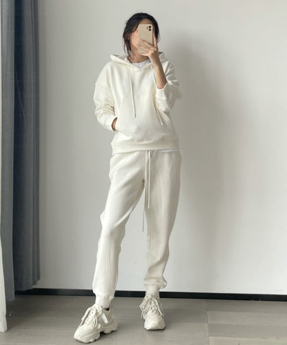 Hooded Drawstring Top Elastic Waist Casual Pants Fashion Fleece Suit