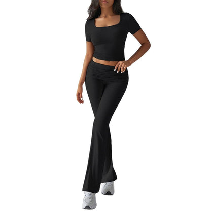 Sports Navel T-shirt Long Pants Suit Women's Clothing