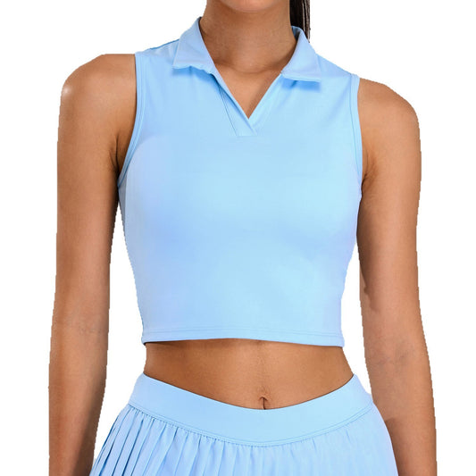 Running Breathable Sleeveless Yoga Vest Lapel Tennis Workout Clothes Top